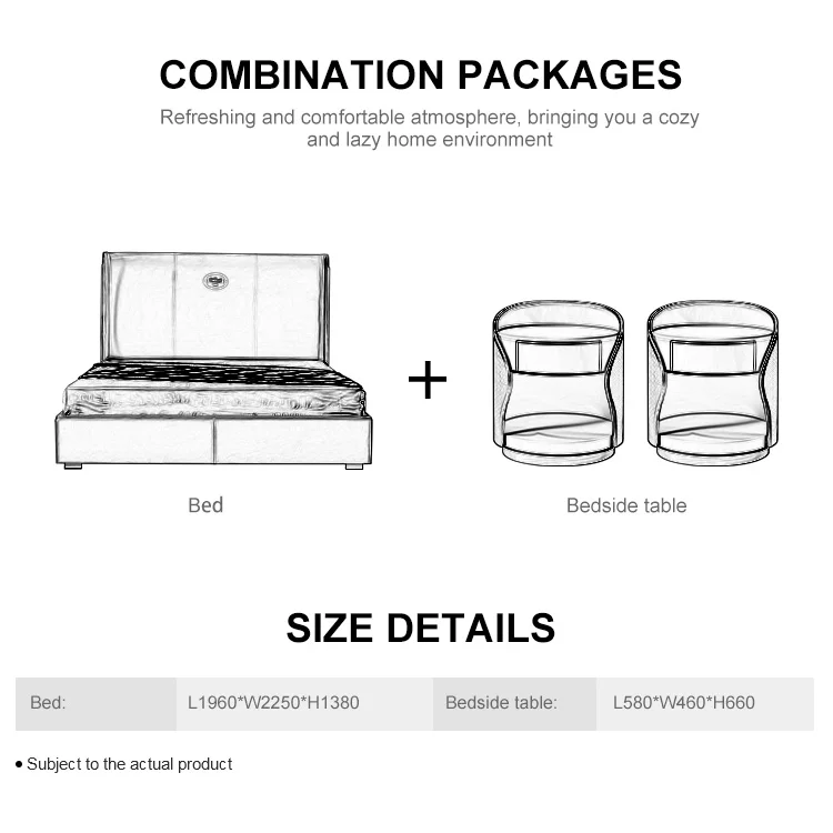 Customized Luxury Modern Bed Complete Set Solid Wood Bed Set Furniture Bedroom With 2 Bedside Tables