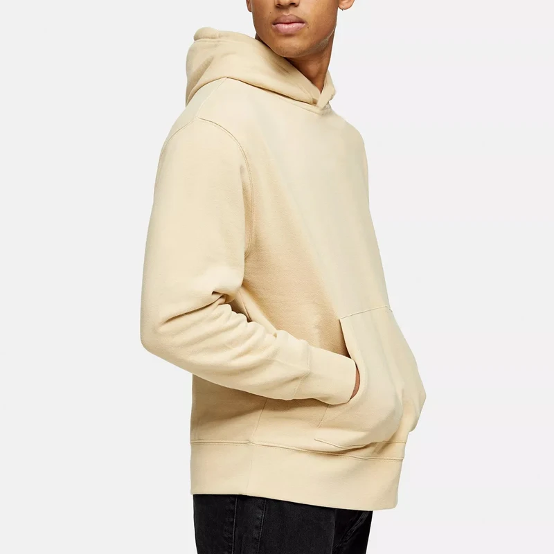 custom terry hoodie men pullover custom hoodie beige no drawstring hoodie sweatshirt