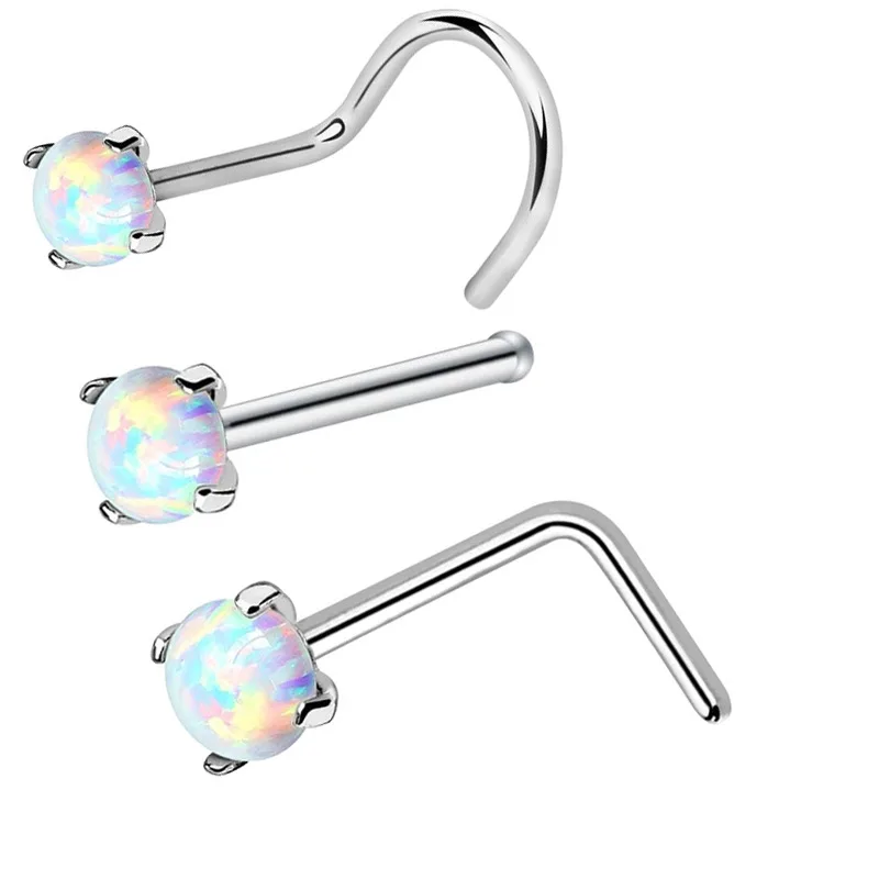 3Pcs Pack Multi Function Piercing Opal Nose Studs Pin  Rings
