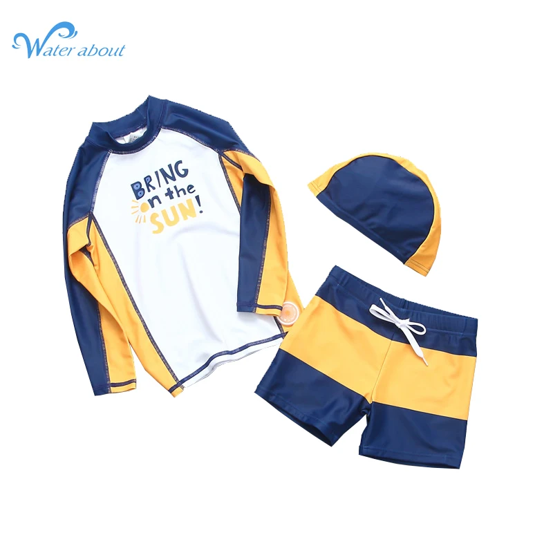 Wholesale children kids designer swimsuit two piece upf 50 long sleeve full-body shorty 2022 swimwear kids boy custom logo