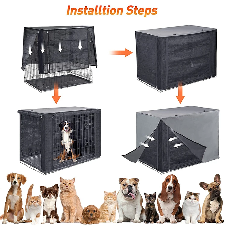 Indoor outdoor Houses Durable Waterproof Lightweight 600d Polyester  Pet Kennel Cages Carriers Dog Crate Cover