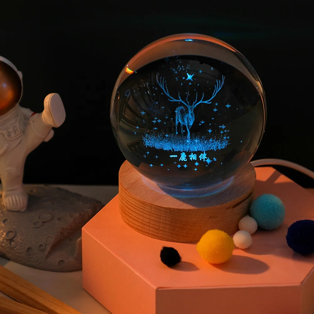 Хрустальные ремесла 3D внутренняя резная деревянная Ночная лампа с переключателем управления USB Светодиодная настольная праздничное освещение