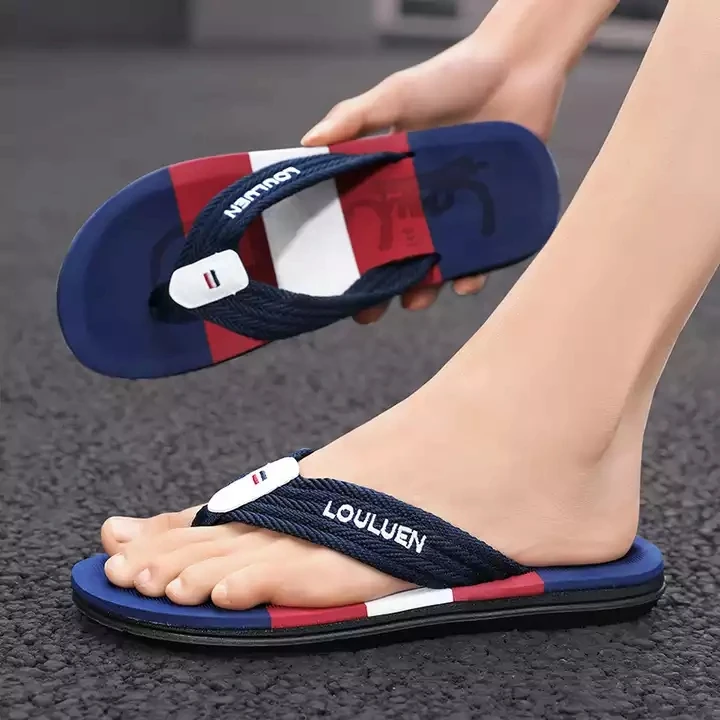 Ribbon Flip-flops Strap Sandals OEM ODM Logo Cheap Wholesale Summer for Men 39-45 EVA Cotton Fabric Stretch Fabric Opp Men Boy