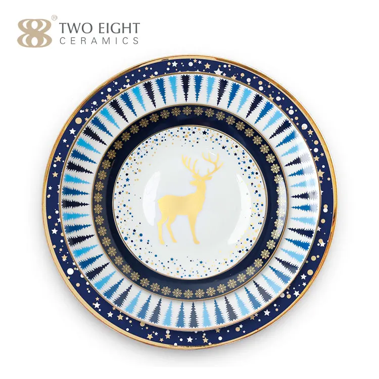 Elegan Cartoon Design Christmas Bone China Dinnerware Set 10 pcs Porcelain Dinner set For 2 Person Ceramic Dinner Table set