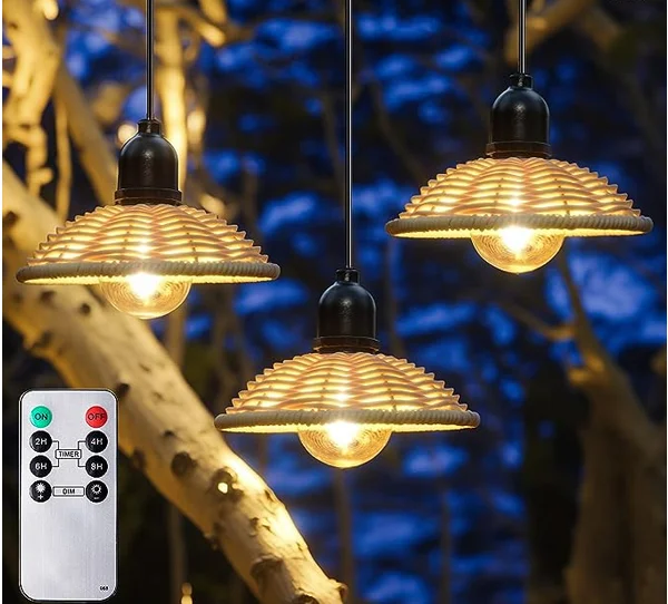 Светодиодные подвесные светильники на батарейках декоративные с фонариком из ротанга