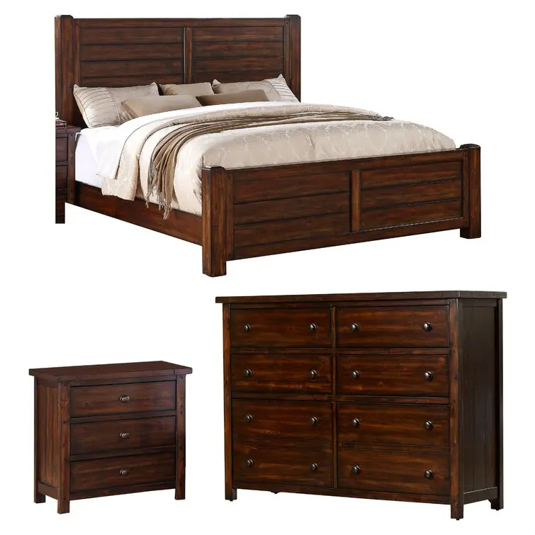 Shiyi Hollister Standard Configurable Bedroom Set with Bed Nightstand Dresser-Timeless Style and Rustic Appeal MDF Wood