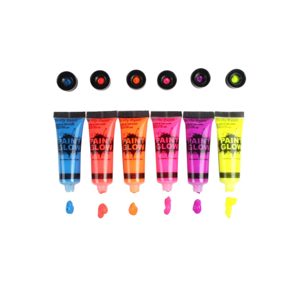 
UV Glow Neon Face and Body Paint Set of 6 Tubes - Fluorescent - Brightest glow under UV 