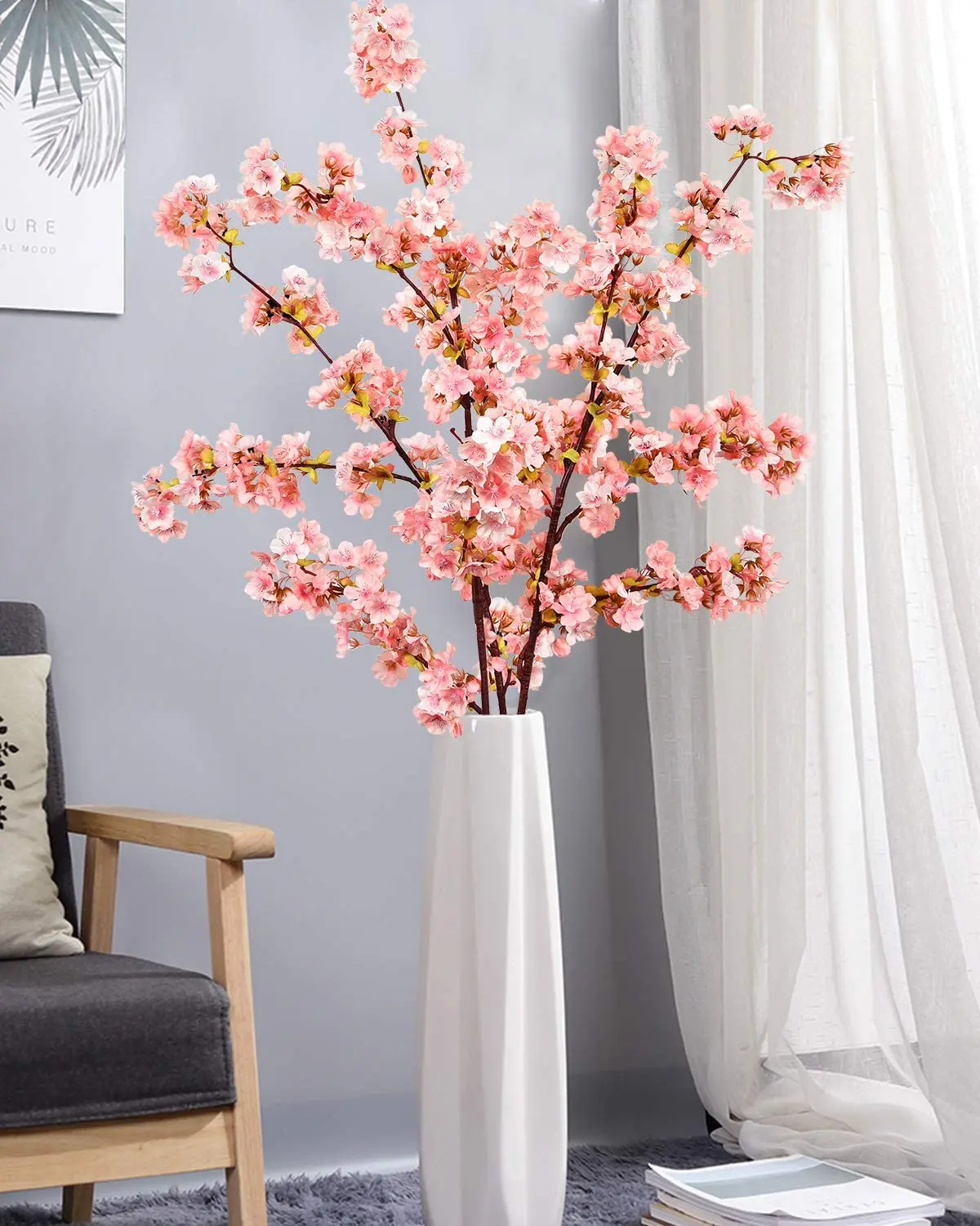 Cherry Blossom Stems Flowers Artificial Simulation Flower Long Stems Silk Tall Faux Flower Large Dogwood Blossoms Vases