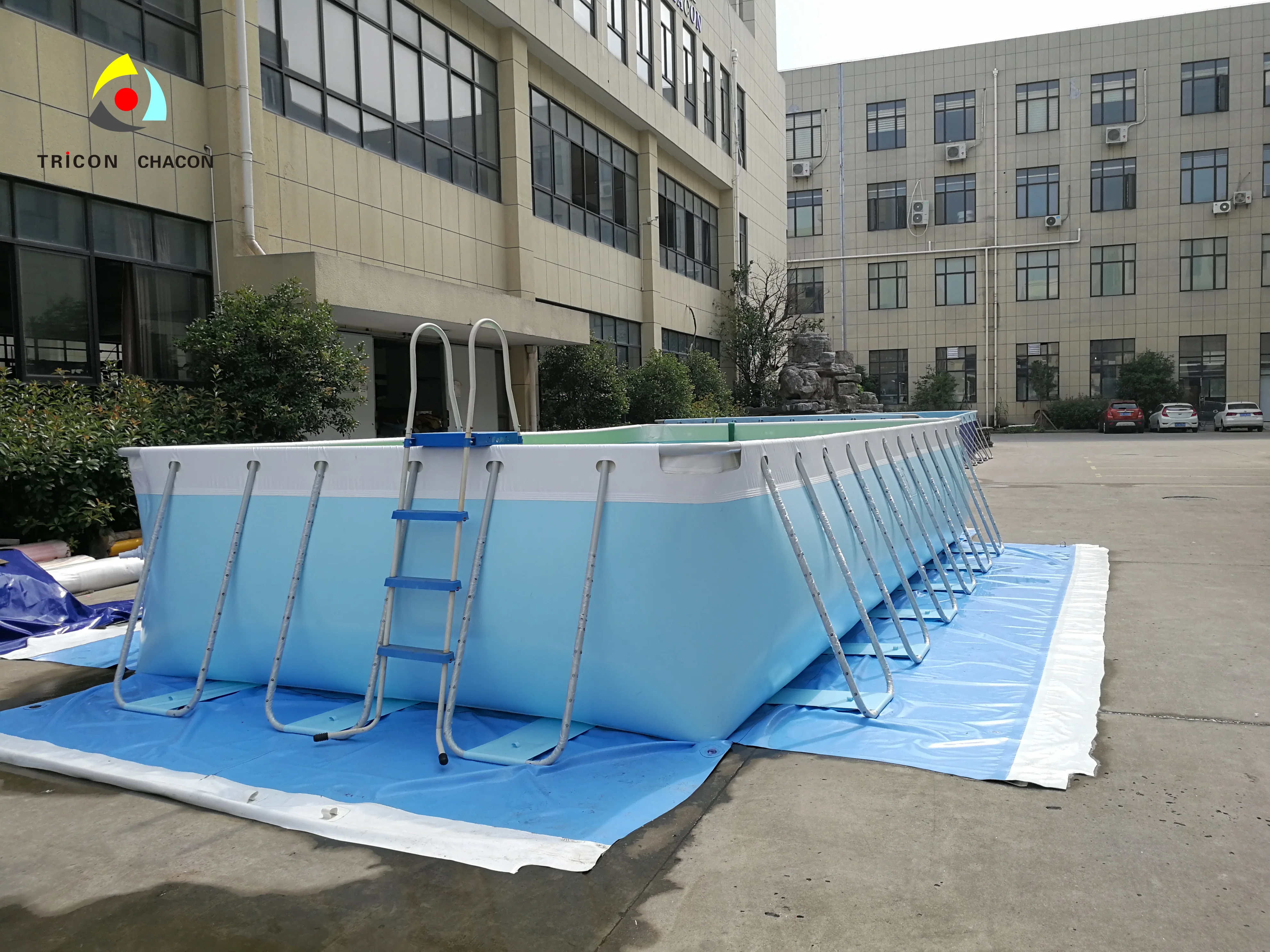 Steel metal frame swimming pool pvc liner with stairs for kids adults swimming pool outdoor plastic in swimming pool water park