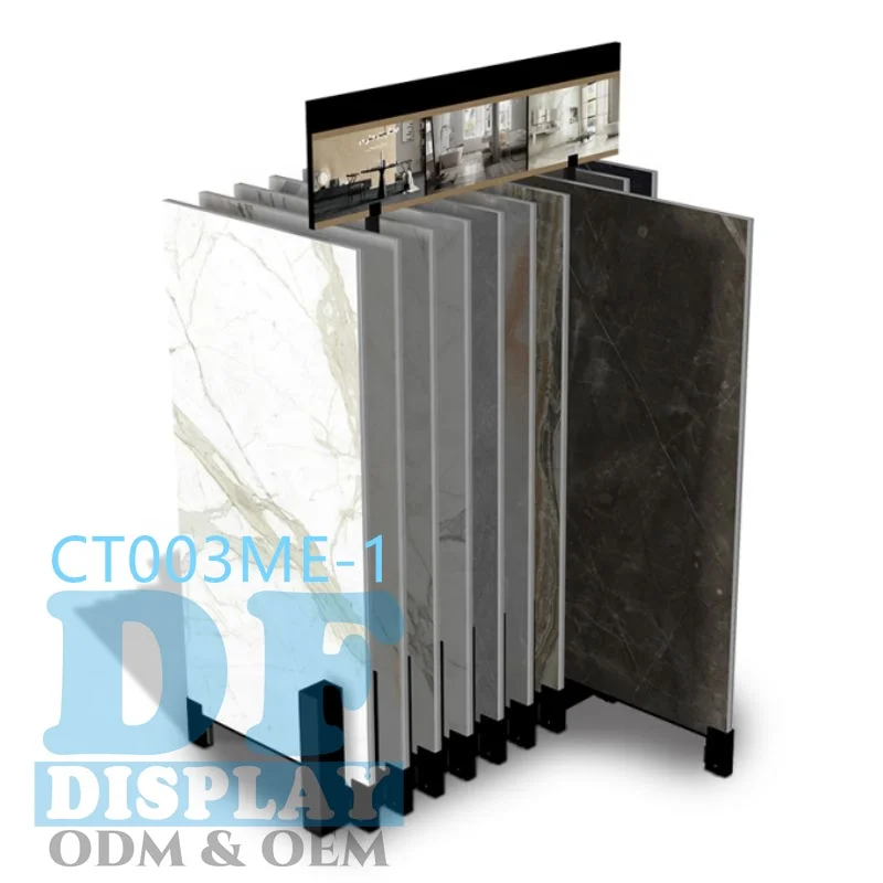Tile push pull stone display ceramic tile display rack slide panel stand floor standing custom tile display rack