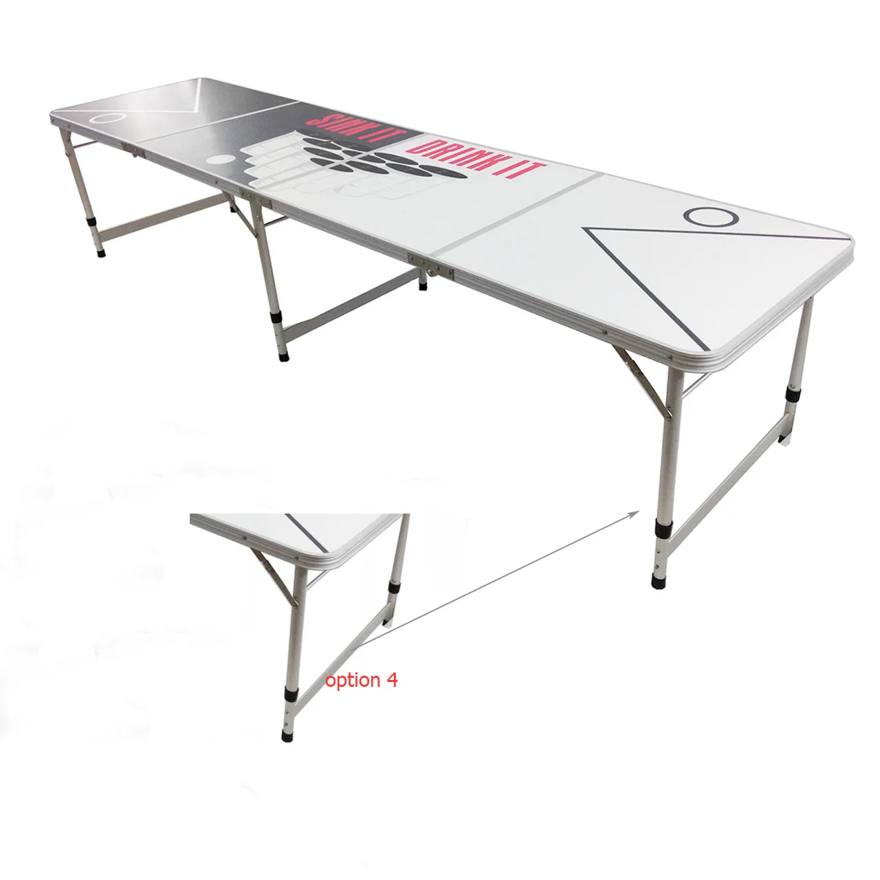 High Quality Aluminium Camping Picnic Table 8 Feet Portable Folding Beer Pong Table with Bottle Opener