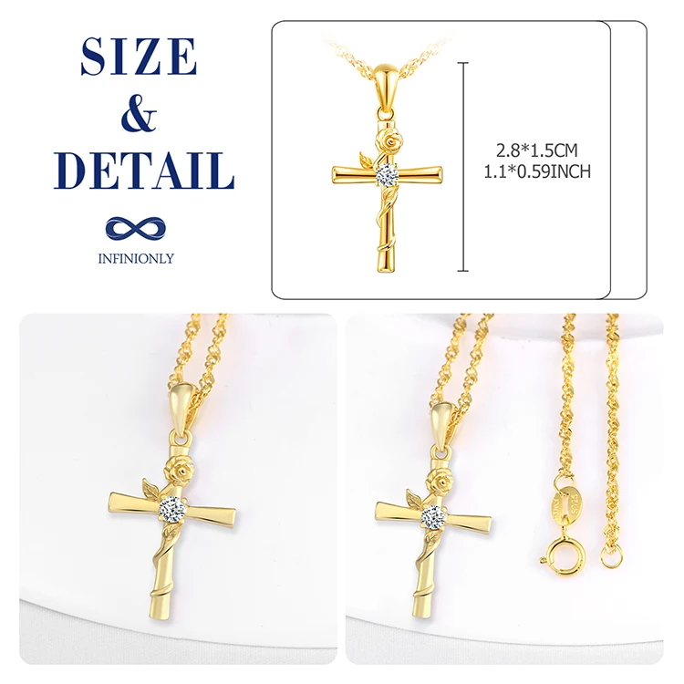 Wholesale baptism souvenirs 925 silver gold plated cross necklace