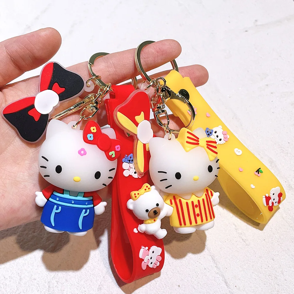 3d Pvc Cute Cartoon Kawaii Anime Cat hello Kitty Keychain Couple Bag Pendant Toy Doll Keyring Birthday Gift silicone key chain