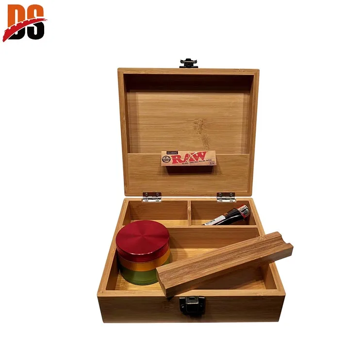 Ящик для хранения DS Wood с подносом-качалкой большой ящик 100% бамбуковый деревянный банками