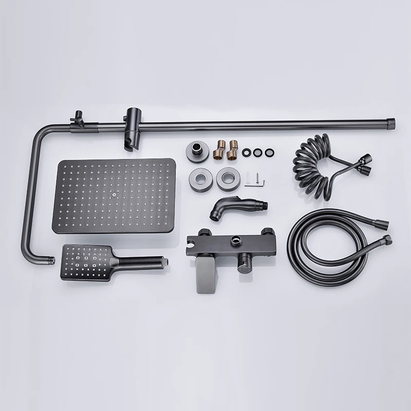 Cupc Bathroom Concealed Rainfall Mixer Tap 12 Inch Wall Mount Cabin Thermostatic Black Water Saving Shower Mixer Head