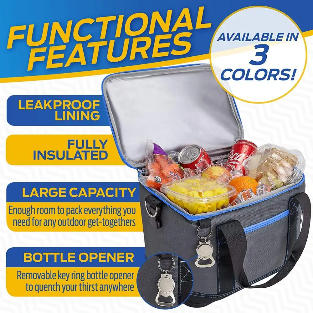 Custom logo Folding Insulated Cooler Bag  Collapsible Thermal Lunch Bag with Bottle Opener