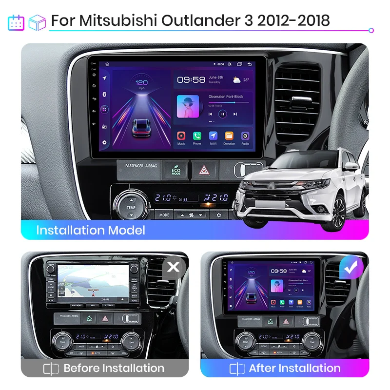 Junsun AU Stock CarPlay Android Car Radio For Mitsubishi Outlander 3 2012-2018  Android Car Head Unit Multimedia Navigation