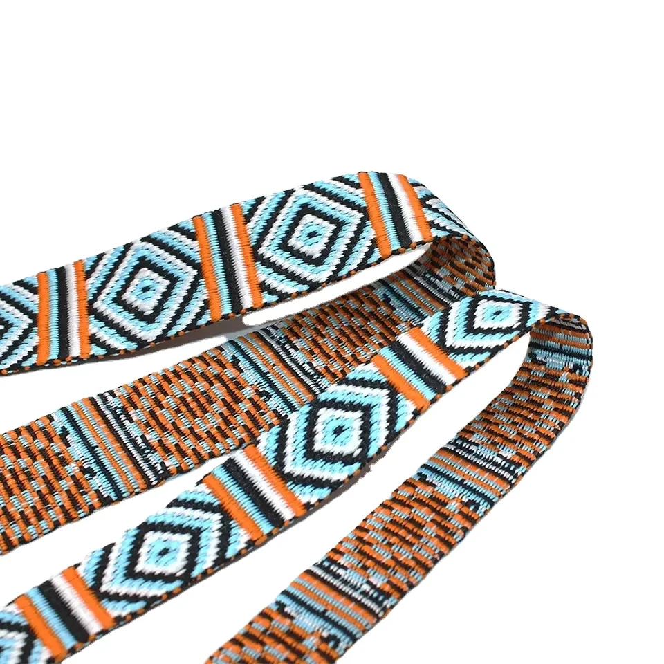 GINYI Custom Skin-friendly Double Sided National Strap High Elastic Knit Strap Inter Color Jacquard Durable Band Shoulder Strap