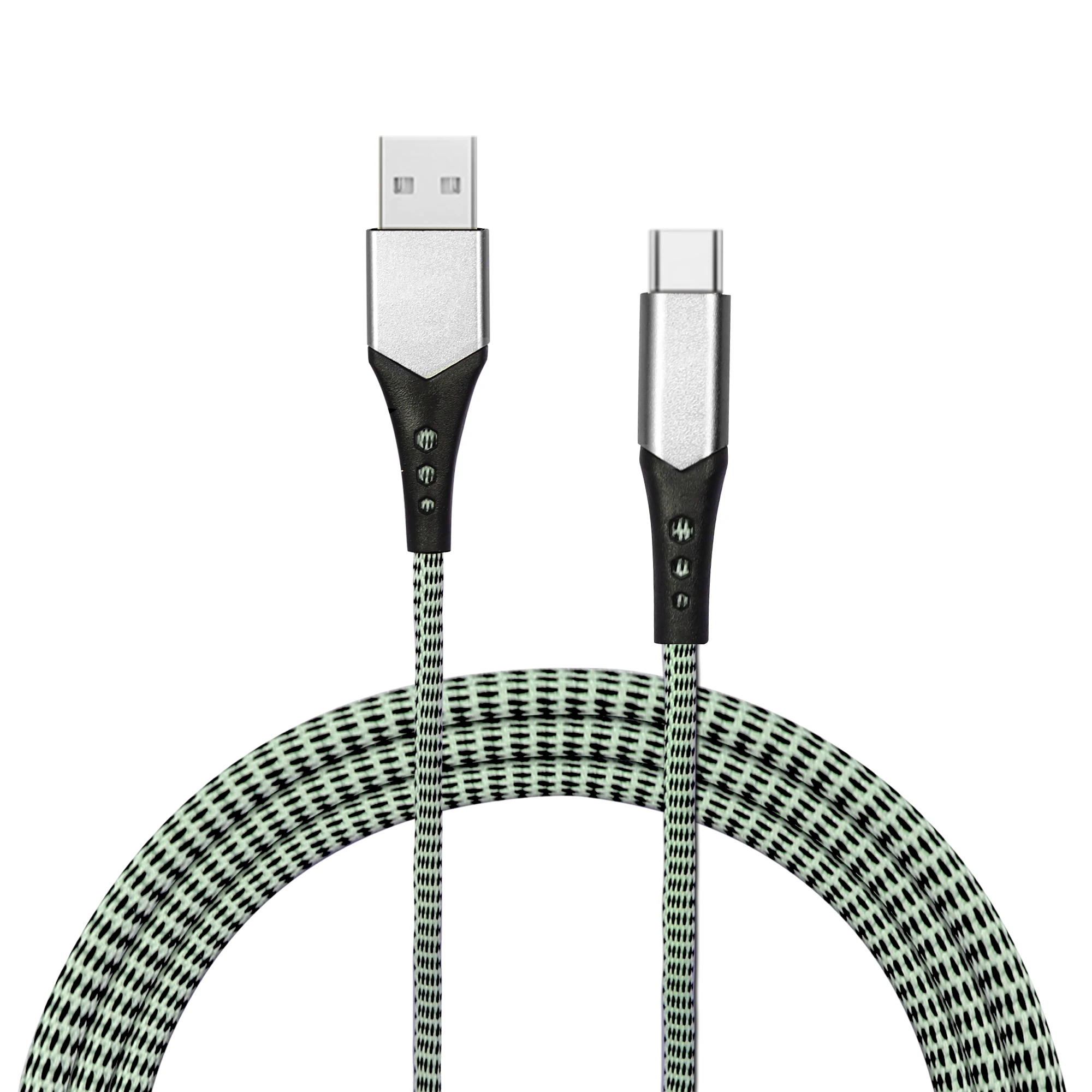 Оптовая продажа, usb-кабель для быстрой зарядки мобильных телефонов 2,4 А типа c, нейлоновый материал, usb-кабель для зарядки и передачи данных с пользовательским логотипом типа c