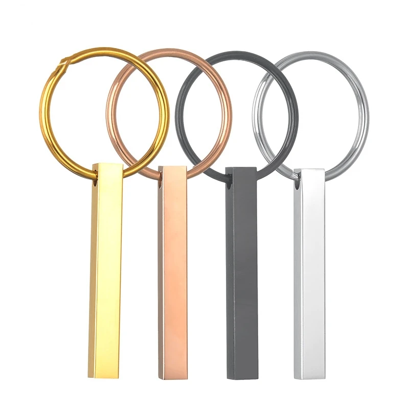 Custom Engraved Vertical 3D Bar Blank KeyChain Stainless Steel 4 Sided Bar Personalize Keychain Gift for Couple souvenir Jewelry