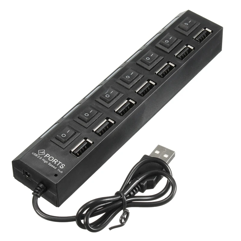 2021 Newest High Speed 7 In 1 USB-C Hub 2.0 With Independent Switch Led Light 7 Port USB Hub Splitter For Notebook