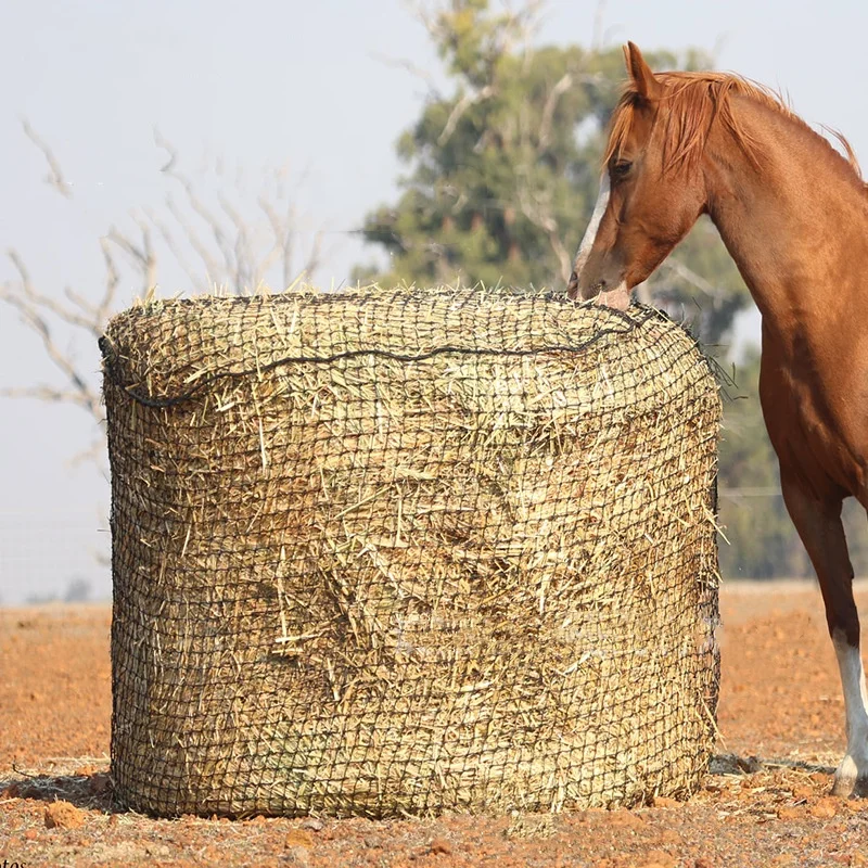 Round hay net with 5 cm holes, large hay net, cylindrical slow feeder, strong and durable horse hay bag net bag