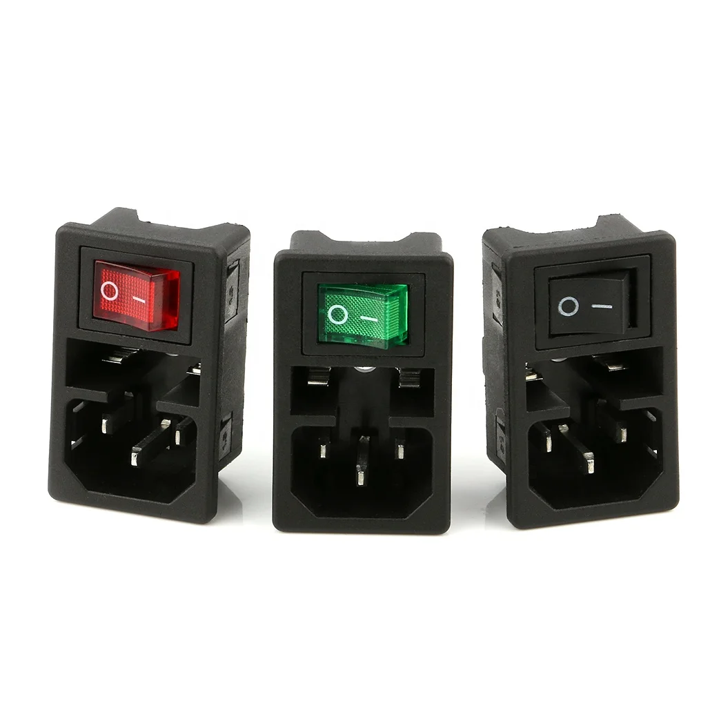 AC-019 C14 Ac Inlet Power Plug Socket 7 pins Led Rocker Switch AC Power Socket Pcb