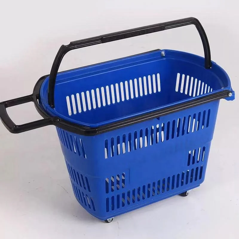Hot sale new style plastic material with wheel shopping plastic basket for shop