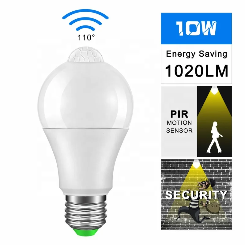 
10w AC 85-265V Led Bulb Auto Smart Led LED PIR Motion Sensor Lamp PIR Infrared Body Sound + Light E27 Motion Sensor Light 