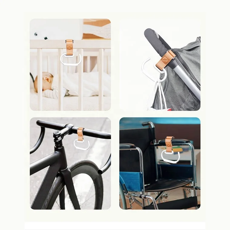 Rotatable Leather Baby Bag Stroller Hook Stroller Buggy Hook Hang Carabiner Clip Stroller Accessories Pram