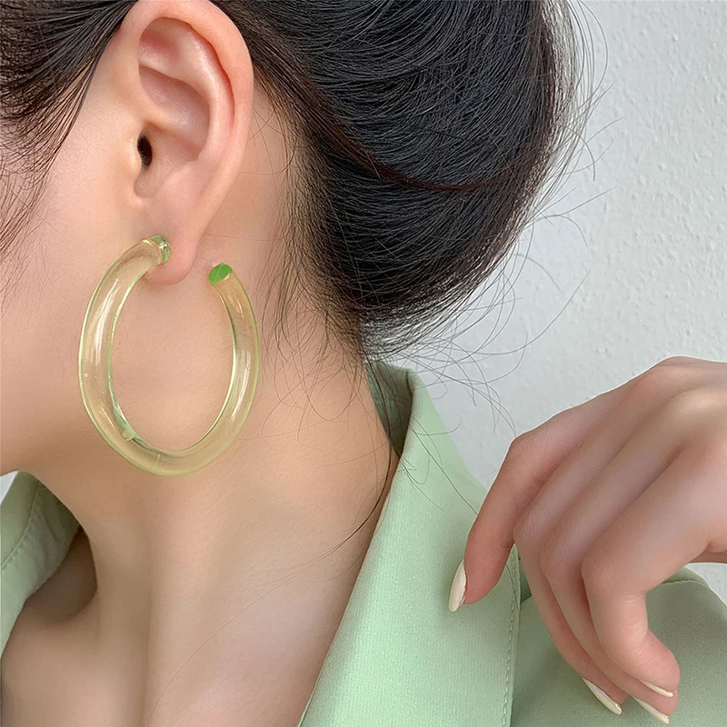 New Arrival Exaggerated Earrings Acrylic Resin Earrings Creative C-shaped Clear Hoop Earrings for Women Girls