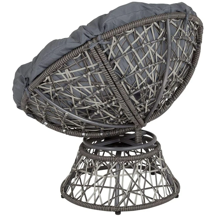 Hot Sale All Weather Wicker Outdoor Black/gray- color Papasan Swivel Chair with Cushion
