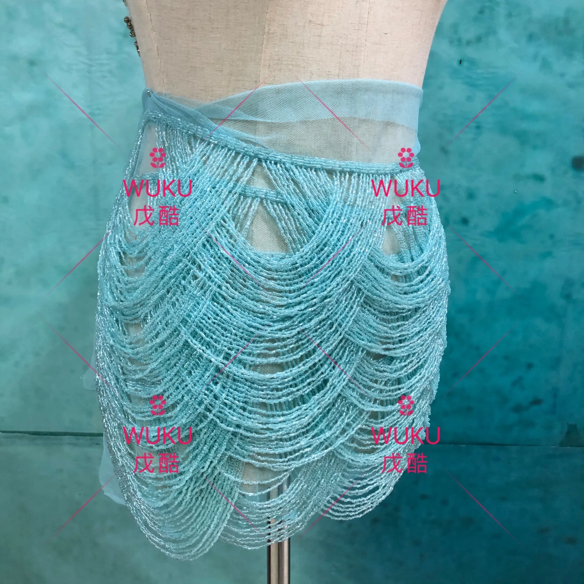 
fringe tassel applique hand make free DIY in sky blue 