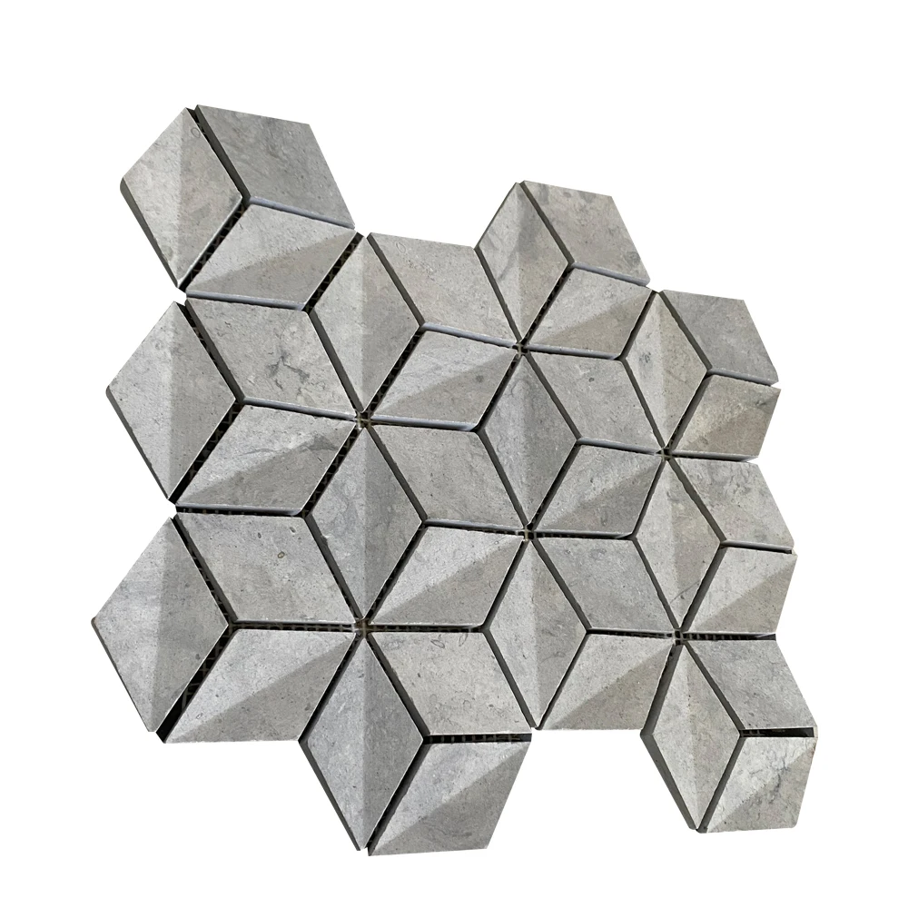 Polished 3D Grey Wall Marble Rhomboid Diamond Shape Rhombus Mosaic Tiles