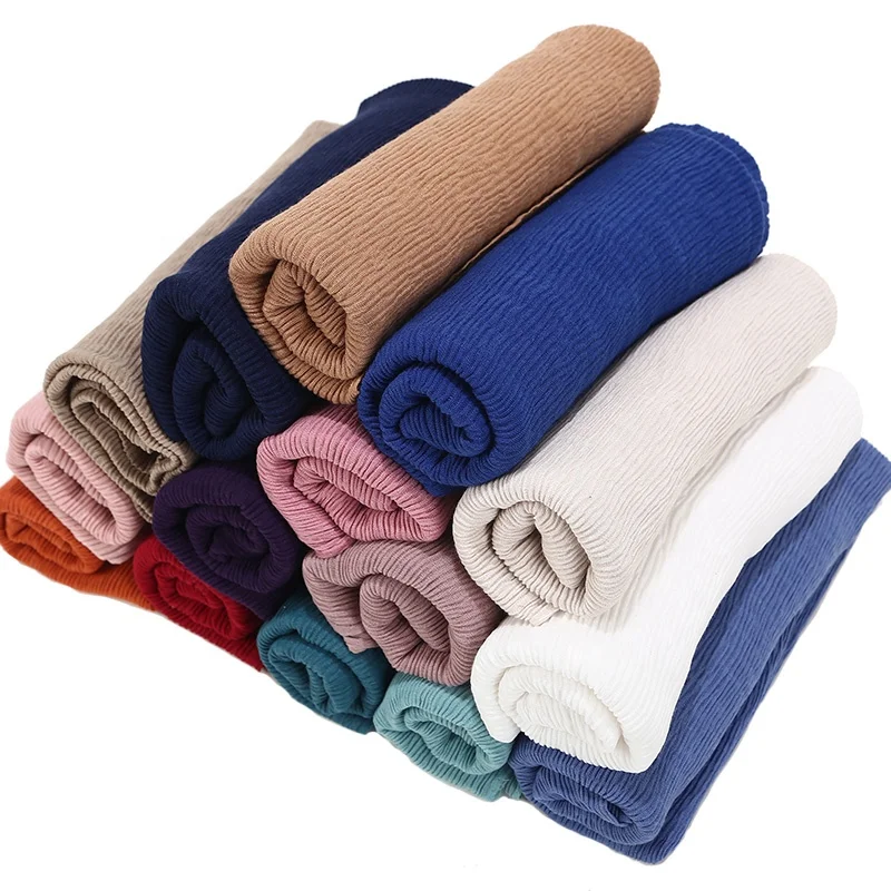 2019 New Summer 20 Colors Pleated Wrinkle Bubble Head Hair Scarves Cotton Crinkle Hijab Jersey Hijab Scarf for Ladies