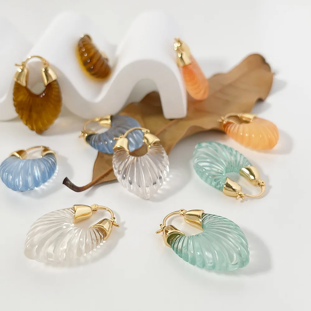 Luxury Women Fine Jewelry 5 Colors Resin Acrylic U Shape Chunky Square C Hoop 18K Gold Plated Earrings