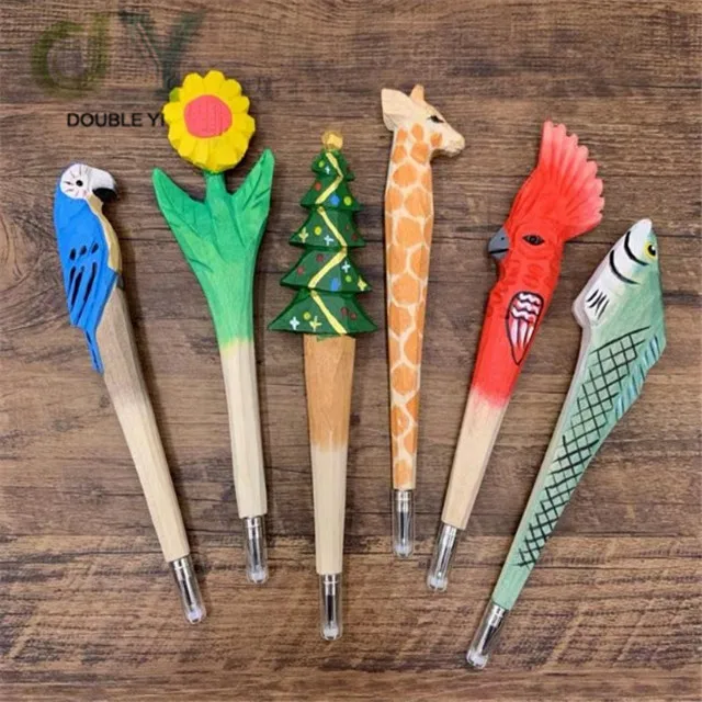 Wooden animal carving creative ballpoint pen Chinese Zodiac wood pens handmade sculpture