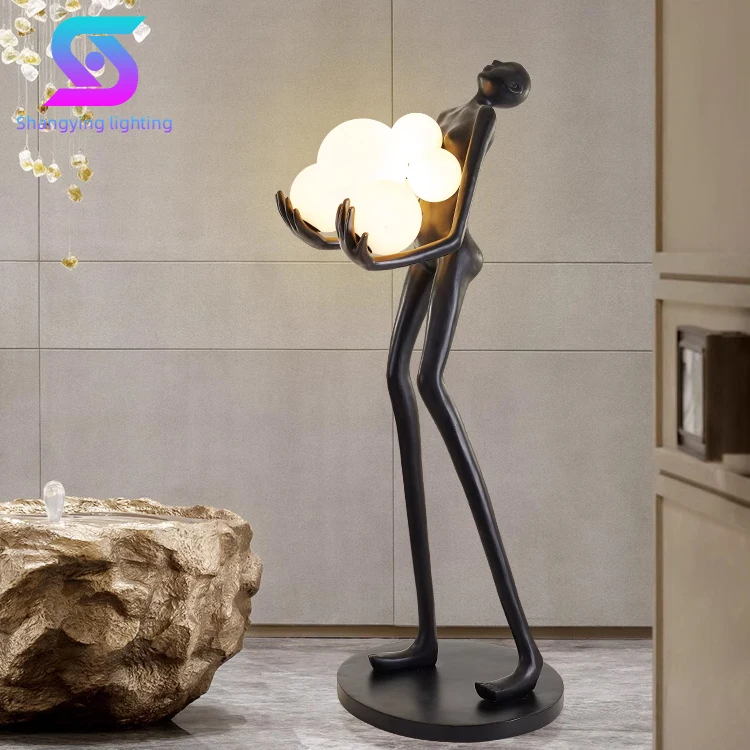 Modern Nordic designers creative art abstract figure sculpture long arm ball floor lamp for hotel exhibition hall