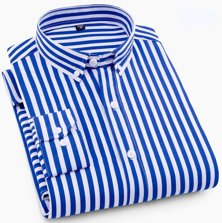 Mens Dress Shirt Soft 100% Cotton Smart Casual Slim-fit Plaid Shirt