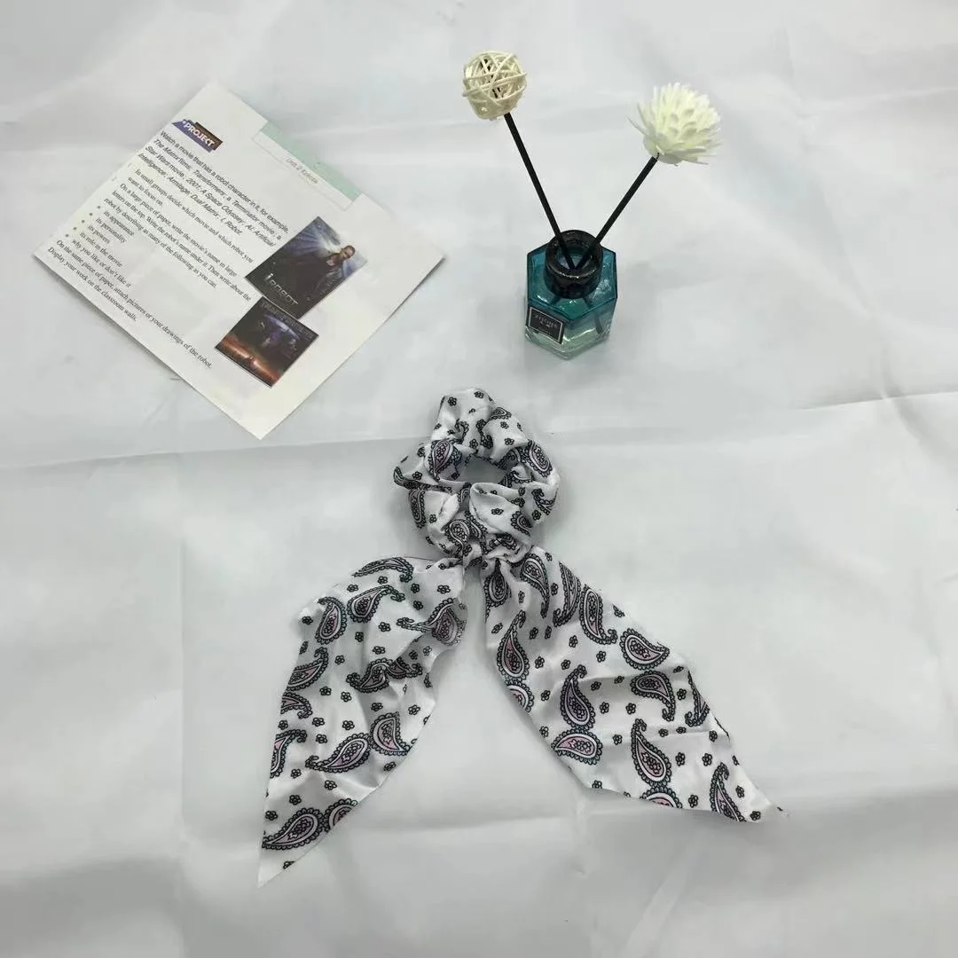 High Fashion Custom Cashew Flower Printed Hip Hop Style Elastic Rubber Hair Band Cheap Women Hair Scrunchies