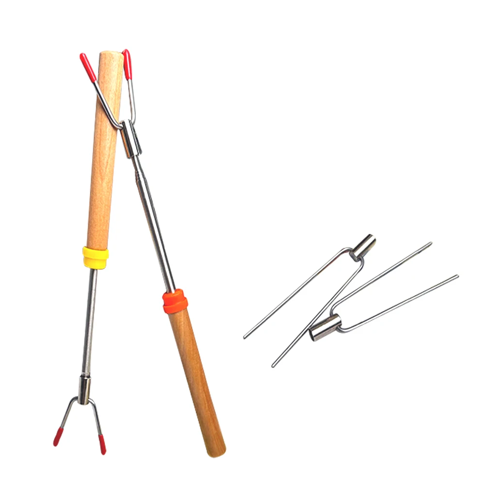 Camping Telescoping BBQ Forks Set  Metal Stainless Steel Marshmallow Roasting Sticks  Kitchen Roasting Sticks with Long Handle