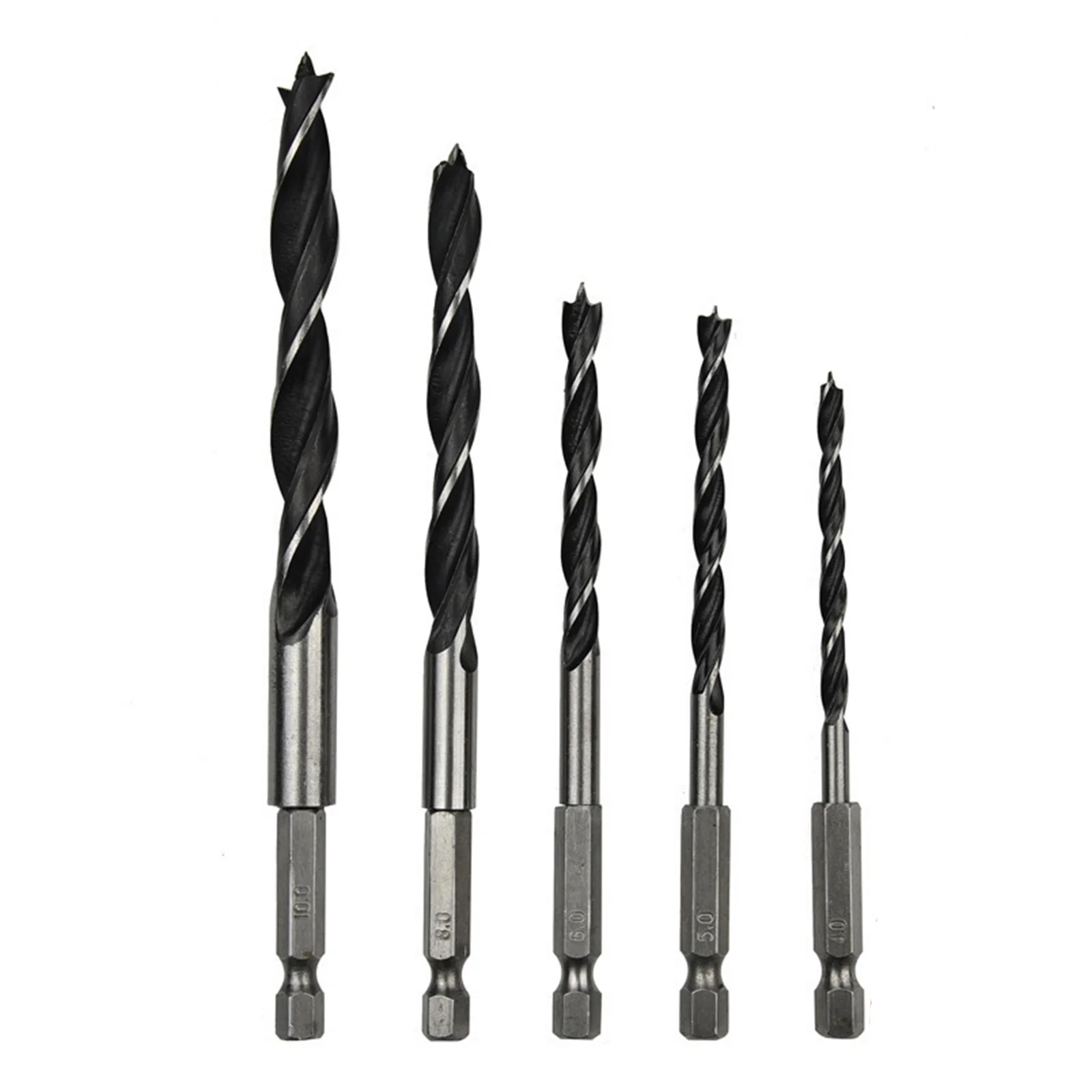 5pcs High Quality 1/4 4/5/6/8/10mm Hexagonal Handle Three Pointed Woodworking Drill Bit Set Reaming Hole Power Tool Parts