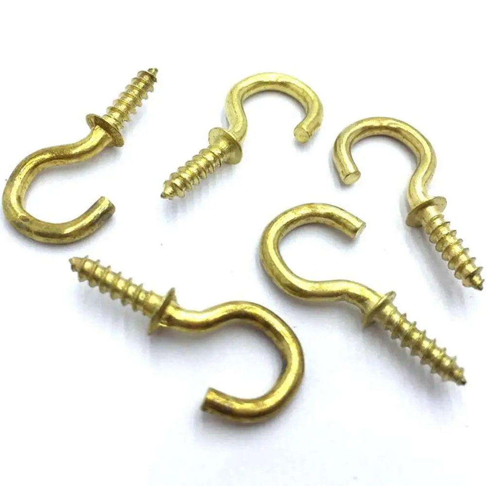 20pcs Brass Plated Cup Hooks question mark eyebolts Screw ceiling hooks hanger for Picture Frame Plant Light Cabinet RV Tool