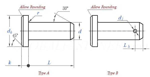zinc plated flat clevis pin with head