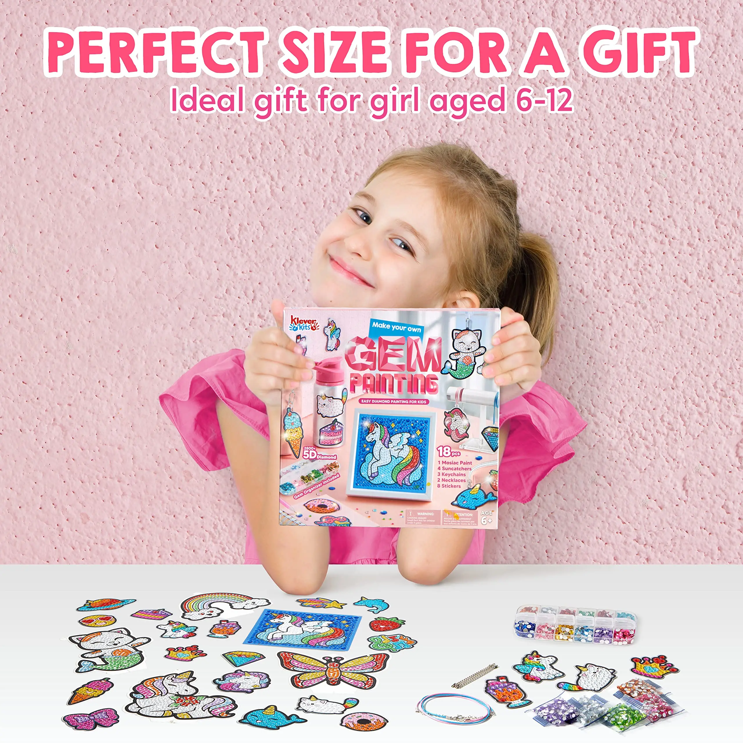 Gem Art, Kids Diamond Painting Kit with Big 5D Gem, Arts and Crafts for Girls Ages 4-12, Gem Craft Activities Kits, Premium Diam