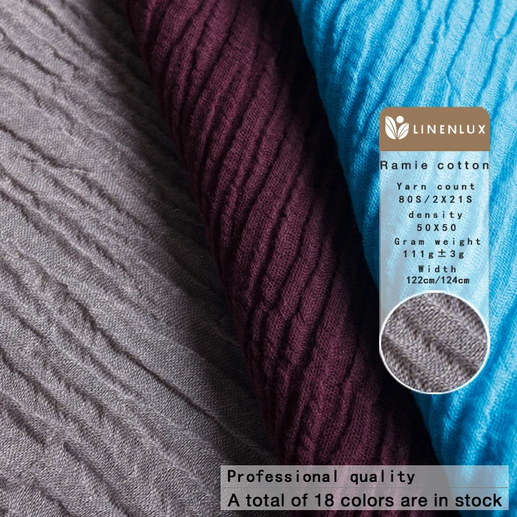 China apparel dress fabrics thailand crinkle ramie cotton blend fabric wholesale vintage eco-friendly fabric by the meter