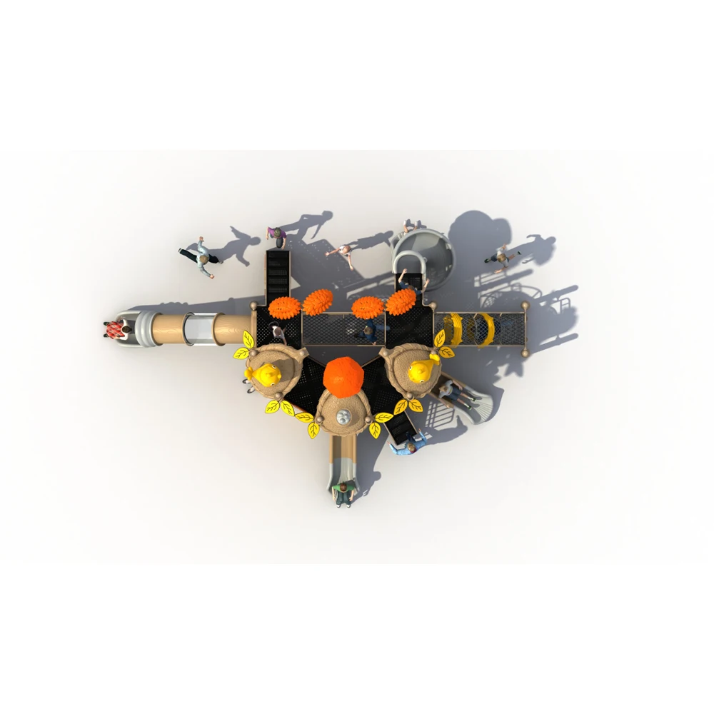 New Design Tree House Children Outdoor Playground Equipment Theme Park Obstacle Preschool Outdoor Plastic Slide Playground Set