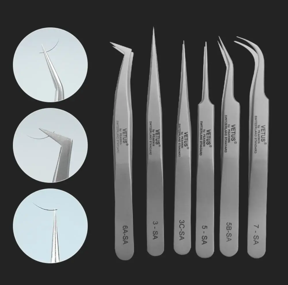 Пинцет для наращивания накладных ресниц 6A-SA с изогнутым кончиком