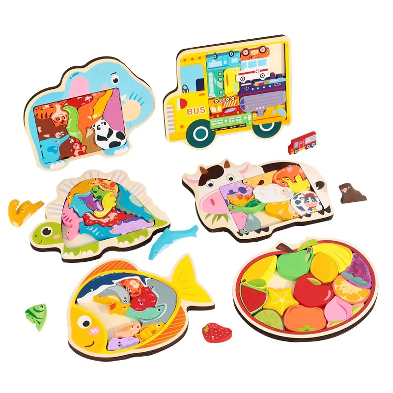 Hot sale wooden 3D animal shape puzzle Montessori Stacking Block Matching Hand-Grabbing Board For Kids Toddler Boys & Girls CE