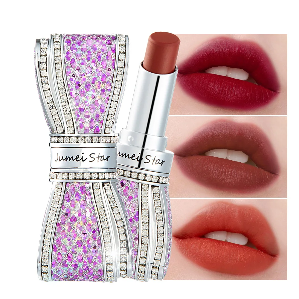 Jumei star butterfly lipstick with diamond rhinestones 8 colors waterproof long lasting velvet matte lipstick pencil